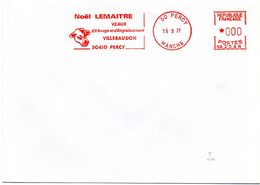 Delcampe - FAUNE / BOVIN = 50 PERCY 1977 = EMA FLAMME ROUGE Illustrée D'un VEAU = Noël LEMAITRE à VILLEBAUDON - Vaches