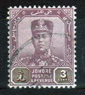 Malaysia Johore Sultan Sir Ibrahim 1922 Three Cent Purple And Sepia. - Johore