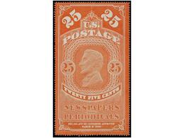 5502 (*) ESTADOS UNIDOS. Sc.PR3. 1865. <B>NEWSPAPERS. 25 Cents.</B> Orange, Usual Without Gum. Without Faults. RARE. Sco - Other & Unclassified
