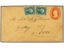 5523 ESTADOS UNIDOS. Sc.32 (2). 1858. SACRAMENTO (California) To ISLAY (Perú). Red <B>3 Cts.</B> Envelope Uprated With T - Other & Unclassified