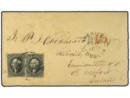 5524 ESTADOS UNIDOS. 1858. Envelope To IRELAND Bearing <B>12 Cents</B> Black (2) (Scott 36) Plate 1 Tied By <B>HUNTINGTO - Other & Unclassified