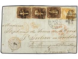 5540 ESTADOS UNIDOS. Sc.71, 76 (3). 1867. NEW ORLEANS To FRANCE. <B>5 Cts.</B> Brown (3) And <B>30 Cts.</B> Orange Tied  - Other & Unclassified