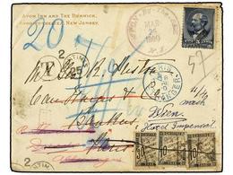 5571 ESTADOS UNIDOS. 1890. AVON BY THE SEA To FRANCE. <B>5 Cents</B> Blue (light Fault) Taxed On Arrival With French <B> - Sonstige & Ohne Zuordnung