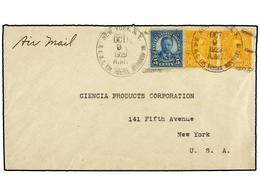 5590 ESTADOS UNIDOS. Sc.443, 448 (2). 1929. Cover To NEW YORK, <B>5 Cts.</B> Blue And <B>10 Cts.</B> Yellow (2) With <B> - Other & Unclassified