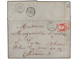 5614 URUGUAY. 1866 (6-Febr.). MONTEVIDEO A FRANCIA. Circulada Con Sello Francés De <B>80 Cts.</B> Rosa (pliegue De Archi - Otros & Sin Clasificación