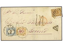 5629 URUGUAY. 1879 (19.2). MONTEVIDEO A TORINO. Circulada Con Sello De <B>20 Cts.</B> Castaño Claro, Tasada Primero Con  - Otros & Sin Clasificación