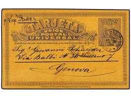 5644 URUGUAY. 1897. MONTEVIDEO A GENOVA (Italia). Entero Postal Doble <B>2 + 2 Ctvos.</B> Gris S. Crema, Llegada En Anve - Other & Unclassified