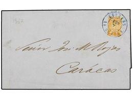 5682 VENEZUELA. 1862 (7  Febrero). LA GUAIRA A CARACAS. <B>1/2 Real</B> Naranja, Mat. <B>CORREOS/LA GUAIRA</B> En Azul.  - Sonstige & Ohne Zuordnung