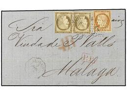 5690 VENEZUELA. 1875 (Nov 7). Entire Letter From CARACAS To MALAGA Franked By France Siège <B>40c.</B> Orange And Large  - Otros & Sin Clasificación