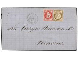 5693 VENEZUELA. Ce.32, 56. 1876 (Feb 15). Cover From LA GUAYRA To VERA CRUZ (Mexico) Franked By France 1863-67 Laureated - Other & Unclassified