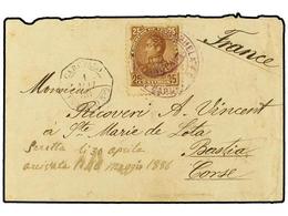 5699 VENEZUELA. 1886. CARUPANO A FRANCIA. <B>25 Cts.</B> Castaño Y Fechador Octogonal Maritimo Francés <B>CARUPANO/PAQ.  - Andere & Zonder Classificatie