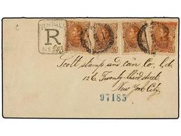 5702 VENEZUELA. Sc.110 (4). 1893. VENEZUELA A USA. <B>25 Cts. </B>castaño (4) RESELLADO. Carta Certificada, Al Dorso Lle - Otros & Sin Clasificación