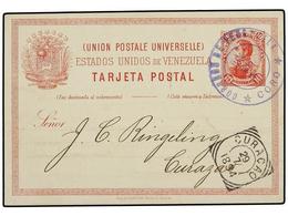 5703 VENEZUELA. 1894. CORO A CURACAO. Entero Postal De <B>10 Ctvos.</B> Rojo, Llegada En Anverso. - Otros & Sin Clasificación