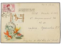 5718 VIETNAM. Mi.43, 70. 1956. HANOI To RUSSIA. <B>10 D.</B> And <B>150 D.</B> Variety Blue Misplaced. Rare On Cover, Ar - Autres & Non Classés