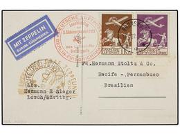 5758 ZEPPELIN. 1932 (April 14). <B>DENMARK. </B>LZ 127 Flight Postcard Franked By Airmail <B>15ö.</B> Violet And <B>1kr. - Other & Unclassified