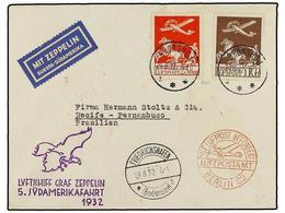 5761 ZEPPELIN. 1932 (29-VIII). <B>DINAMARCA. </B>BRONSHOJ A BRASIL. <B>25 Ore</B> Rojo Y <B>1 Kr.</B> Castaño Circulada  - Other & Unclassified