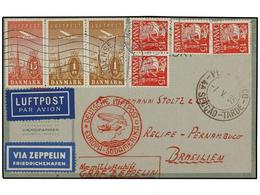 5762 ZEPPELIN. 1935 (I-V). <B>DINAMARCA.</B> ODENSE A BRASIL. <B>15 Ore</B> Rojo (4), <B>15 Ore</B> Castaño Y <B>1 Kr.</ - Otros & Sin Clasificación