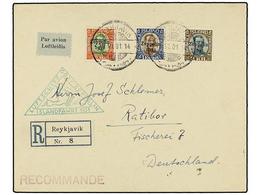 5775 ZEPPELIN. 1931 (30 Junio). <B>ICELAND.</B> REYKJAVIK A ALEMANIA.<B> 30 Aur.</B> <B>1 </B>y <B>2 Kr.</B> Marca Del V - Sonstige & Ohne Zuordnung