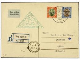 5776 ZEPPELIN. 1931 (30-Junio). <B>ICELAND. </B>REYKJAVIK A SUIZA. <B>30 Aur. Y 1 Kr.</B> Circulada Por Graf Zeppelin. M - Other & Unclassified