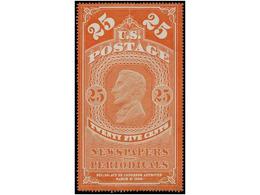 5502 (*) ESTADOS UNIDOS. Sc.PR3. 1865. <B>NEWSPAPERS. 25 Cents.</B> Orange, Usual Without Gum. Without Faults. RARE. Sco - Andere & Zonder Classificatie