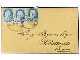 5520 ESTADOS UNIDOS. 1851. <B>1c.</B> Deep Blue Imperforate, Three Fine Single Examples (Types II And III) Used On Cover - Other & Unclassified