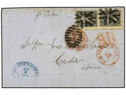 5543 ESTADOS UNIDOS. Sc.97. 1868 (June). Entire Letter From NEW YORK To CADIZ (Spain) Endorsed Per Steamer 'Cuba'<I> </I - Other & Unclassified