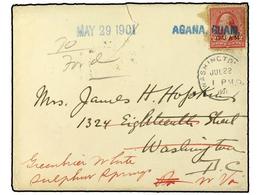 5596 GUAM. 1901. Envelope To Washington, Franked Overprinted <B>2c.</B> Tied By Blue Straight-line <B>'Agana, Guam'.</B> - Other & Unclassified