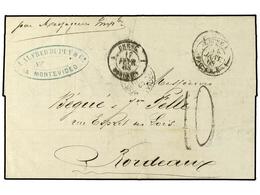 5616 URUGUAY. 1868. MONTEVIDEO A BORDEAUX. Fechador Maritimo <B>LIGNE K / PAQ. FR. Nº 4 </B>(Salles 1036). Extraordinari - Sonstige & Ohne Zuordnung