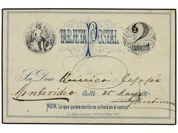 5628 URUGUAY. 1879. SAN JOSÉ A MONTEVIDEO. Entero Postal De <B>2 Cts.</B> Negro Y Azul. RARO. - Other & Unclassified