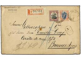 5650 URUGUAY. Sc.119, 121. 1898. MONTEVIDEO A BUENOS AIRES. <B>20 Cts.</B> Y <B>25 Cts.</B> Carta Certificada, Al Dorso  - Sonstige & Ohne Zuordnung