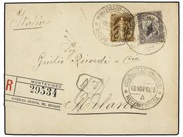 5661 URUGUAY. Sc.91, 156. 1903. MONTEVIDEO A MILÁN. <B>10 Cts. </B>lila Y <B>25 Cts. </B>castaño, Al Dorso Llegada. - Sonstige & Ohne Zuordnung