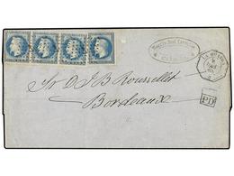 5687 VENEZUELA. 1868. CARACAS A BURDEOS. Carta Franqueada Con Cuatro Sellos Franceses De <B>20 Cts.</B> Azul. Mat. <B>AN - Otros & Sin Clasificación