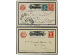 5704 VENEZUELA. 1897-1929. Cuatro Enteros Postales De <B>10 Cts.</B> Rojo Circulados A Diversas Destinaciones. - Otros & Sin Clasificación