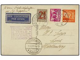 5782 ZEPPELIN. 1930 (Nov. 8). <B>NETHERLANDS. </B>LZ 127 Flight Card Franked By <B>1½c., 21c. On 22 ½c.</B> And <B>40c.< - Other & Unclassified