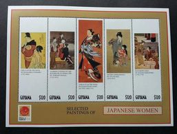 Delcampe - Guyana Japanese Women Painting 2001 Art Costumes Cloth Culture (miniature Sheet) MNH - Guyane (1966-...)