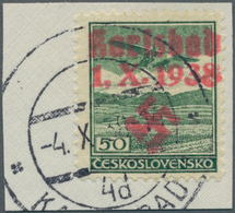 00030 Sudetenland - Karlsbad: Flugpostmarke 50 H Grün, Mit DUNKELROSA Statt Dunkelbläulichviolettem Handst - Sudetenland