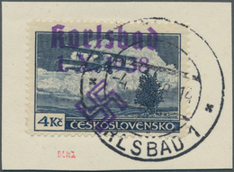 00035 Sudetenland - Karlsbad: Flugpostmarke 4 K? Schwarzgraublau, Zähnung L 13¾, Mit Dunkelbläulichviolett - Sudetenland