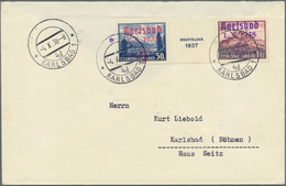 00052 Sudetenland - Karlsbad: Blockmarken "Briefmarkenausstellung Preßburg (Bratislava) 1937" Im Waagerech - Région Des Sudètes