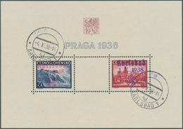 00061 Sudetenland - Karlsbad: Blockausgabe "Briefmarkenausstellung PRAGA 1938", Mit Handstempelaufdruck "K - Sudetenland