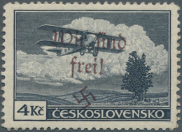 00091 Sudetenland - Maffersdorf: Flugpostausgabe "Doppeldecker Smolík S 19", 4 K?, Indigoschiefer, Gezähnt - Région Des Sudètes