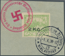 00094 Sudetenland - Niklasdorf: Freimarke "Hradschin", 5 H Gelblichgrün Mit Aufdruck "2.00 K?", Auf Briefs - Sudetenland