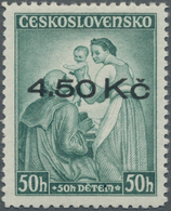 00119 Sudetenland - Niklasdorf: Sonderausgabe "Kinderhilfe", 50 H + 50 H Mit Aufdruck "4.50 K?", Blaugrün, - Région Des Sudètes