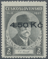 00122 Sudetenland - Niklasdorf: Gedenkausgabe "Beisetzung Von Thomá? Masaryk", 2 K? Mit Aufdruck "4,50 K?" - Sudetenland