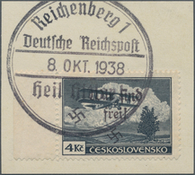 00150 Sudetenland - Reichenberg: Flugpostausgabe "Doppeldecker Smolík S 19", 4 K?, Indigoschiefer, Gezähnt - Sudetes