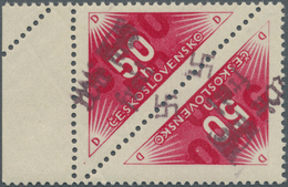 00157 Sudetenland - Reichenberg: Zeitungsmarke 50 H Magenta, Mischzähnung 13¾:13¼:13¾, Senkrechtes KEHRDRU - Sudetenland