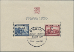 00170 Sudetenland - Reichenberg: Blockausgabe "Briefmarkenausstellung PRAGA 1938", Mit Handstempelaufdruck - Sudetenland