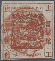 00319 China - Shanghai: 1866/77: Large Dragon 3ca. Red-brown On Thin Hard Paper, Used And Cancelled By Red - Other & Unclassified