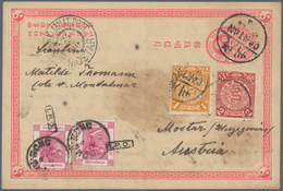 00320 China - Ganzsachen: 1897, Card ICP 1 C. Uprated Coiling Dragon 1 C., 2 C. Tied Bisected Bilingual "C - Postales