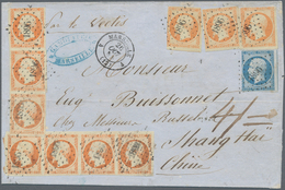 00321 China - Incoming Mail: 1854, France: Napoleon Imperforated 40 Cts. (12 Inc. Two On Reverse) And 20 C - Other & Unclassified