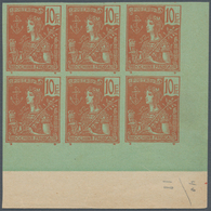 00337 Französisch-Indochina: 1904, 10fr. Red On Bluish Green, IMPERFORATE Marginal Block Of Six From The L - Cartas & Documentos
